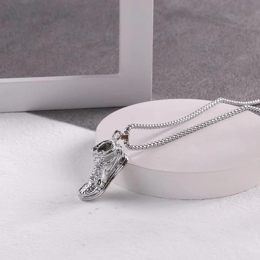 Air Jordan 1 Nike Silver Tone 3D Sneaker Pendant Necklace Hip Hop Streetwear